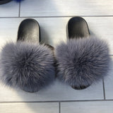 Fur Slides Slippers - Dark Grey