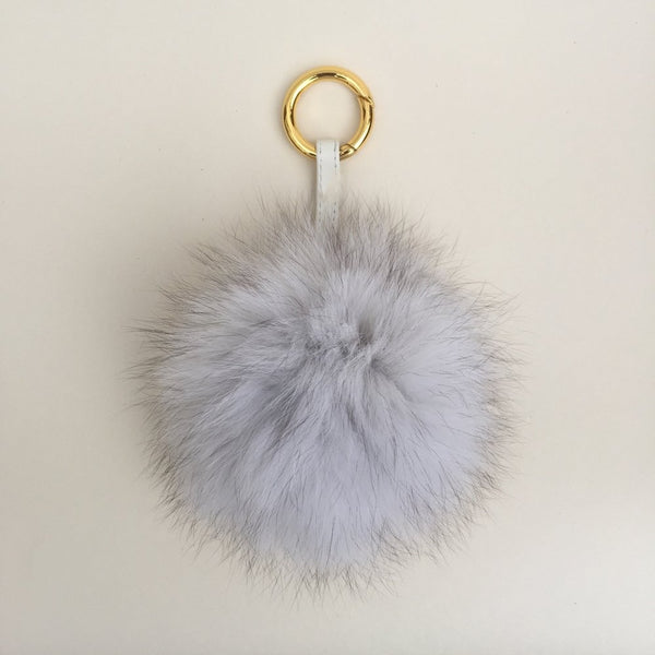 Pale Grey Fur Pom Keychain