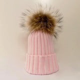Pink Fur Bobble Pom Pom Hat Tuque
