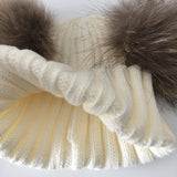 White Double Natural Pomkin Fur Pom Hat