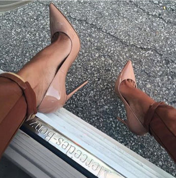 Patent nude leather shoes heels pumps