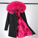 Rose Pink Raccoon Fur Coat Parka