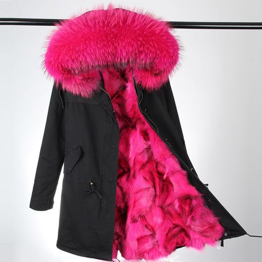 Rose Pink Raccoon Fur Coat Parka