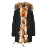 natural red fox fur lined black parka