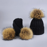 Black Real Fur Hat Scarf Set