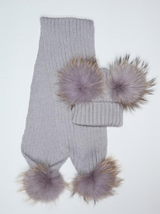 Grey Double fur pom pom Scarf