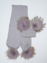 Kids Light Grey Pomkin Hat + Scarf Set