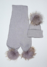 Kids Light Grey Pomkin Hat + Scarf Set