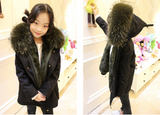 Kids Black Parka - Olive Green Fur