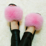 Fur Slides Slippers - Pink/Black Sole