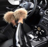 Raccoon Fur Slides Slippers - Natural Brown