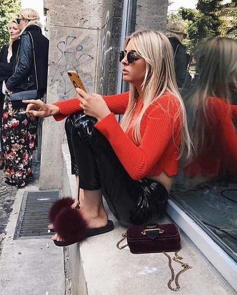 Burgundy furry slides discount