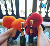 Fur Slides Slippers - Orange