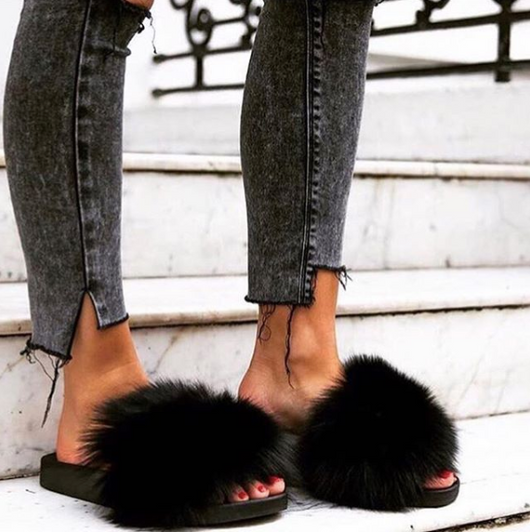 Black faux fur sliders new arrivals