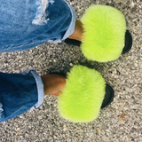 Fur Slides Slippers - Lemon Lime