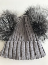 Silver Fox Light Grey Double Pomkin Fur Pom Hat