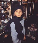 Kids All Black Pomkin Hat + Scarf Set