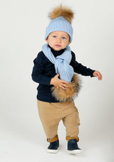 Kids Icy Blue Pomkin Hat & Scarf Set