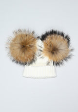 Kids White Pomkin Hat & Scarf Set