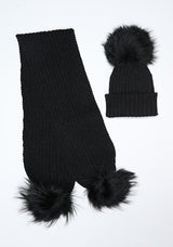 Kids All Black Pomkin Hat + Scarf Set