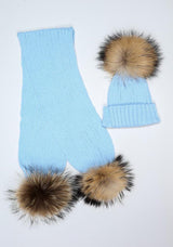 Kids Icy Blue Pomkin Hat & Scarf Set