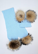 Kids Icy Blue Pomkin Hat & Scarf Set