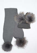 Kids Dark Grey Pomkin Hat + Scarf Set