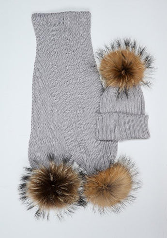 Light Grey Pomkin Hat + Scarf Set