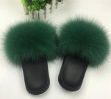 Fur Slides Slippers - Emerald Green