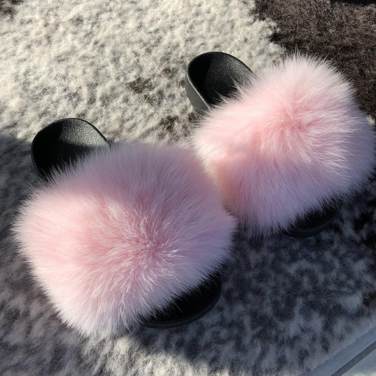 Light pink furry slides hotsell