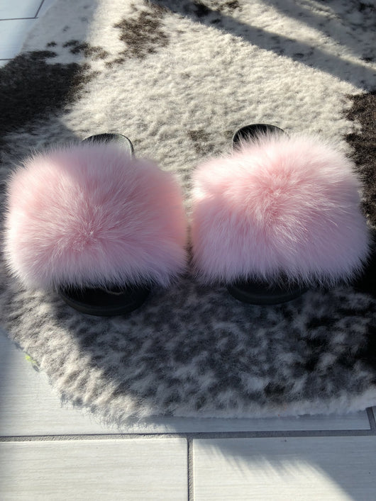 Pink faux fur new arrivals sliders