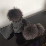 Kids Dark Grey Pomkin Hat + Scarf Set