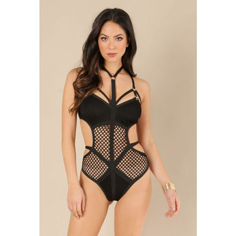 Dominique Mesh One Piece Swimsuit Bikini Black / L