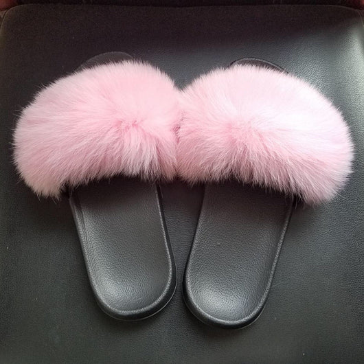 Pink Mink Fur Slides - paulamariecollection