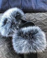 Fur Slides Slippers - Frosted Silver