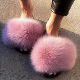 Fur Slides Slippers - Pink/Black Sole