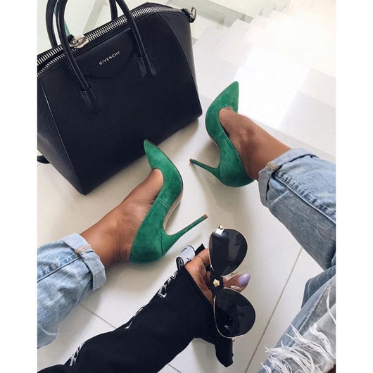 Lizzy Green Suede Leather Pumps 4 / 12 Cm