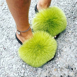 Fur Slides Slippers - Lemon Lime