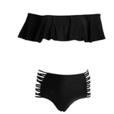 Madeline Off Shoulder Ruffle Bandeau Two Piece Bikini - 5 Colors Black / S