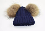 Mini Navy Double Fur Pom Hat Tuque