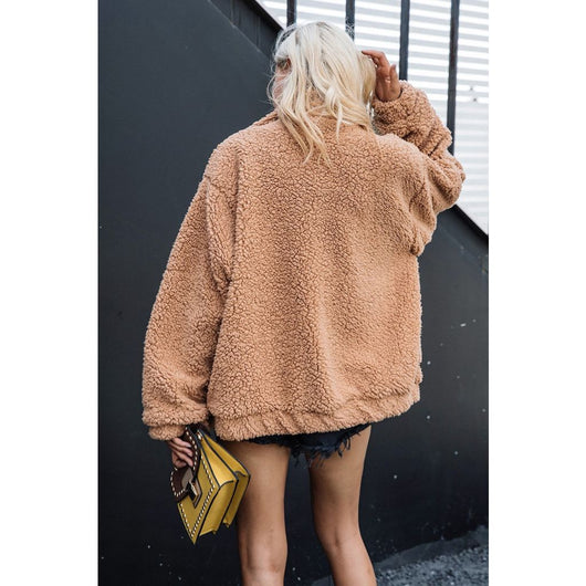 Kaelia camel teddy fur on sale bomber jacket
