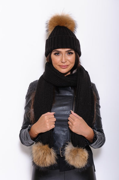 Black Pomkin Hat + Scarf Set