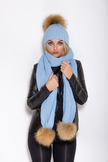 Icy Blue Pomkin Hat & Scarf Set