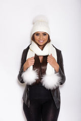 All White Pomkin Hat & Scarf Set