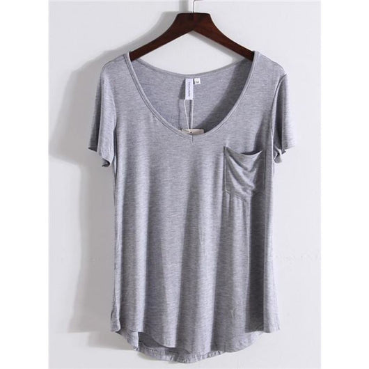 Premium Soft Basic Pocket T Shirt - 4 Colors Grey / S Women