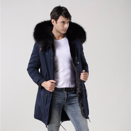 Men's Fur Lined Dark Blue Convertible Parka – Pomkin