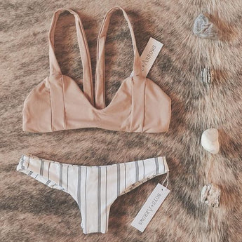 NIGHT IN CANNES Nude Stripes Two Piece Bikini