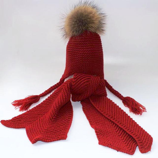 Kids Red Pomkin Crochet Hat + Scarf Set