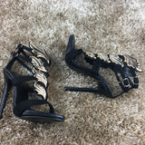 MILANI Black/Gold Leather Sandals