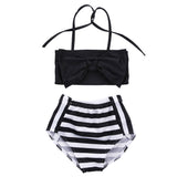 Girls Two Piece Black & White Swimsuit - 2 - 7years